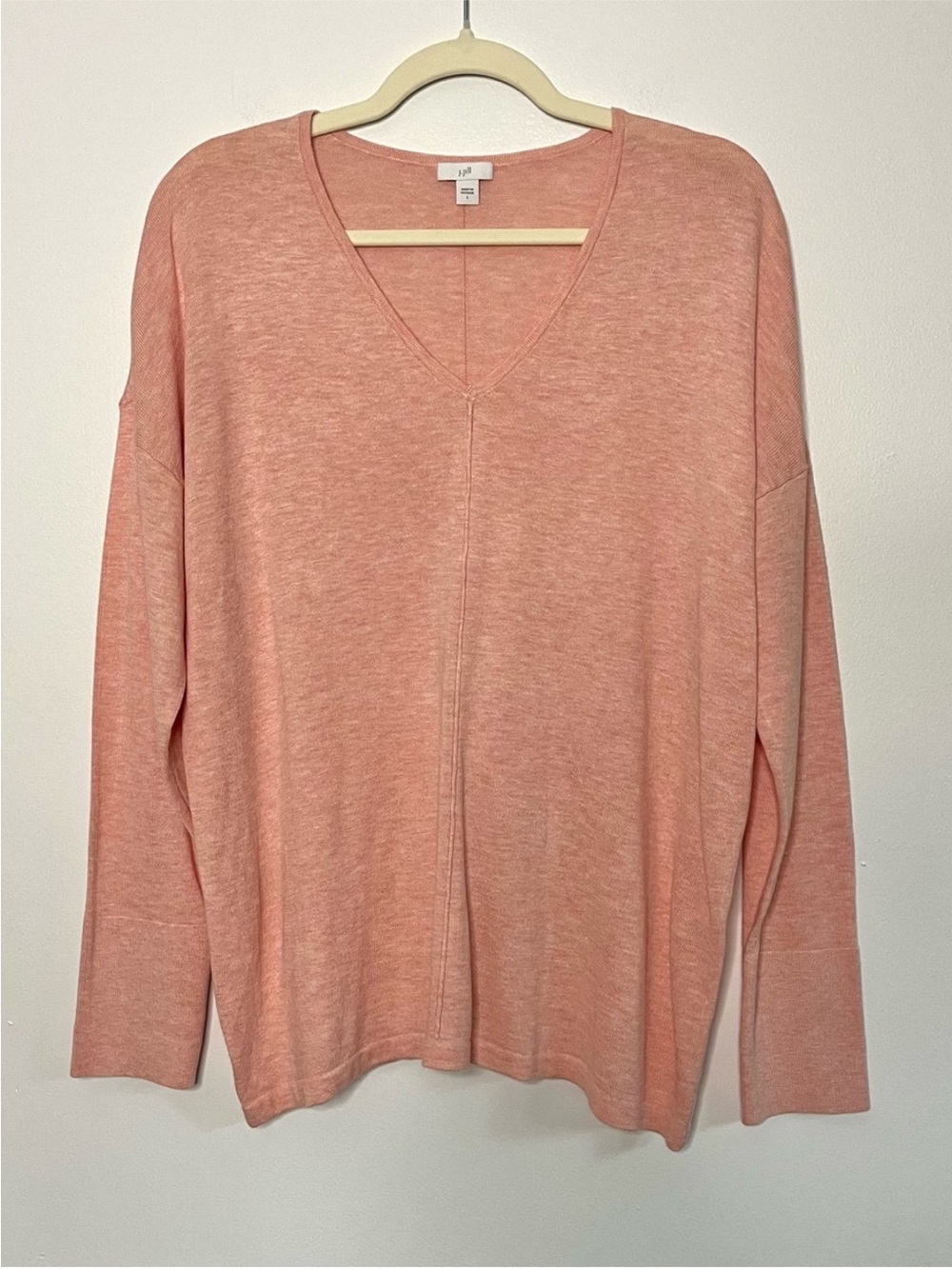 J Jill Peach V-Neck Oversized Relaxed Fit Swester Organic Cotton Minimalist L